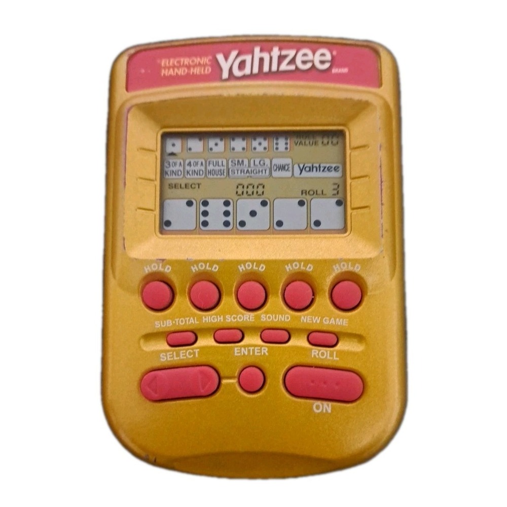Hasbro Yahtzee Handheld Electronic Game 2002 Gold Edition Retro Travel Toy 04511